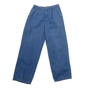 Eddie Bauer Jeans Womens 10 Petite Blue Pleated High Rise Tapered Denim‎ Pants
